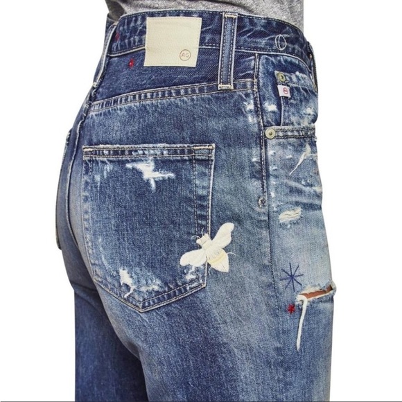 AG Adriano Goldschmied Embroidered Bumble Bee Phoebe Boyfriend High Waist 26 - Picture 2 of 10